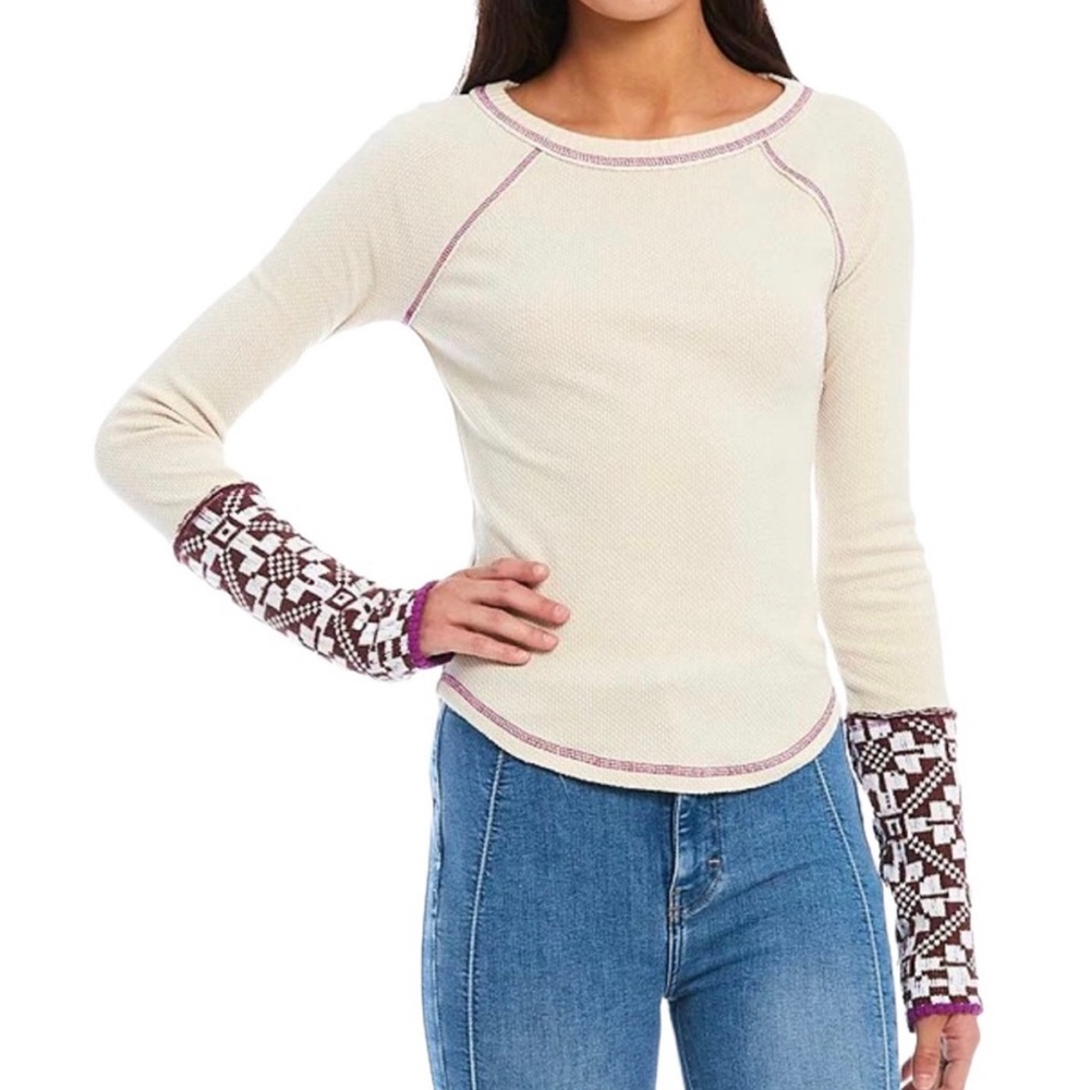 NWT Free People She's Reversible Cuff Thermal Tee Sz S